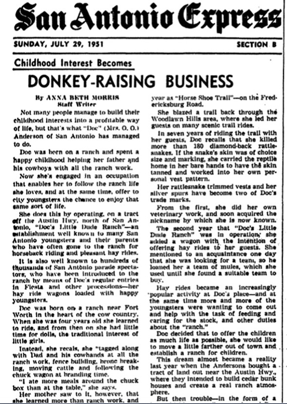 San Antonio Express News 1951 Article about Donkey Raising Busienss