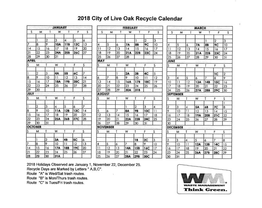 City of Live Oak Recycling Program & Calendar